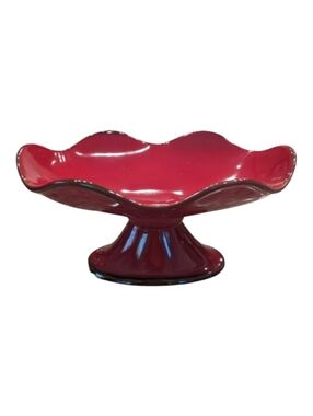 Retired Southern Living At Home Cinnabar Footed Oval Compote Stoneware Red